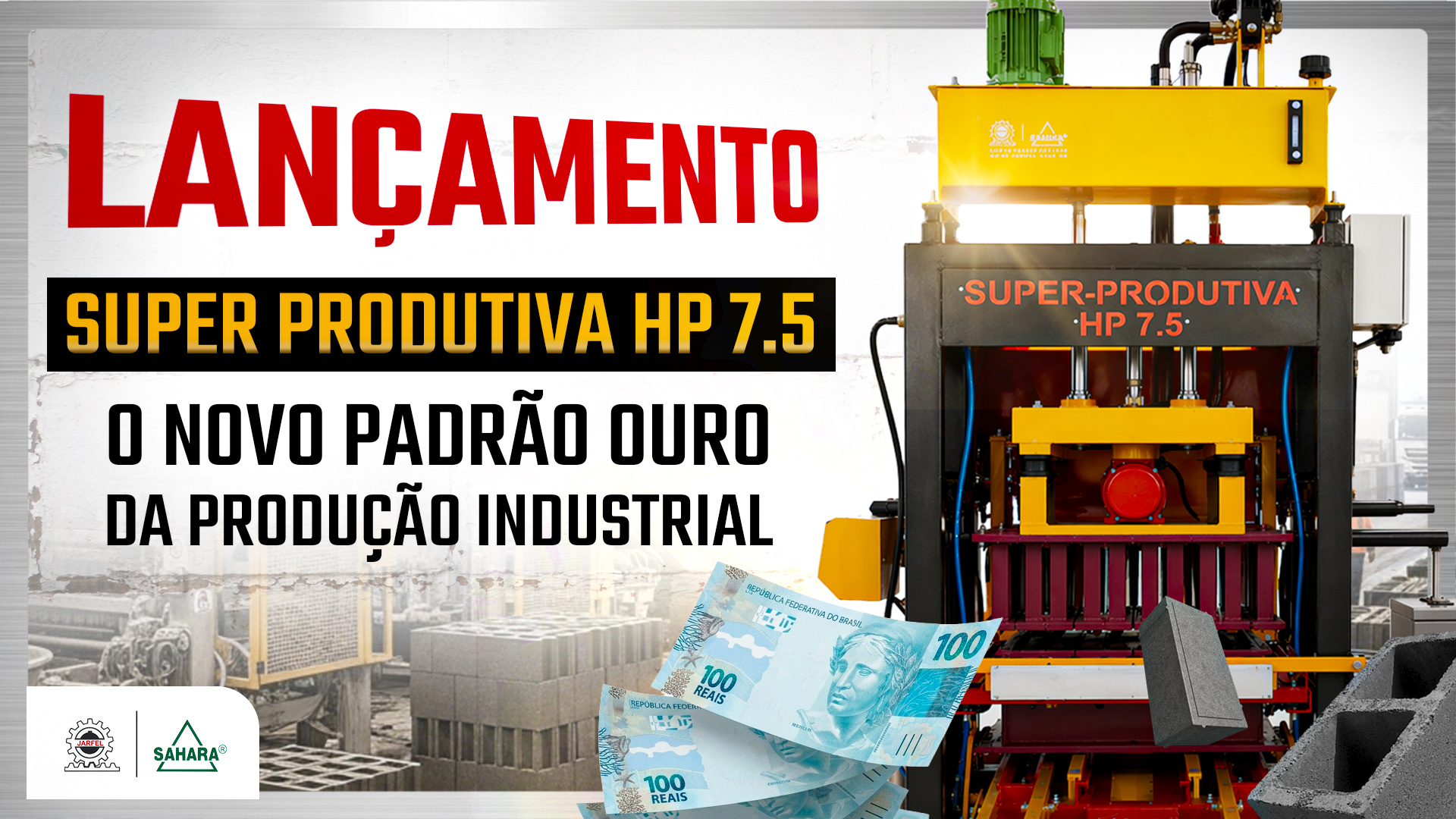 NOVIDADE! Em Breve MÁQUINA de BLOCOS e PAVERS de Concreto Super Produtiva HP 7.5 - Jarfel // Sahara